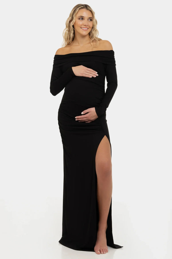 Rochie lunga eleganta cu umeri goi - neagra