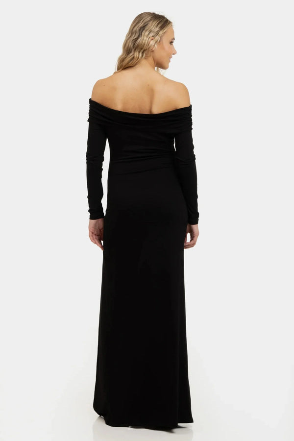 Rochie lunga eleganta cu umeri goi - neagra