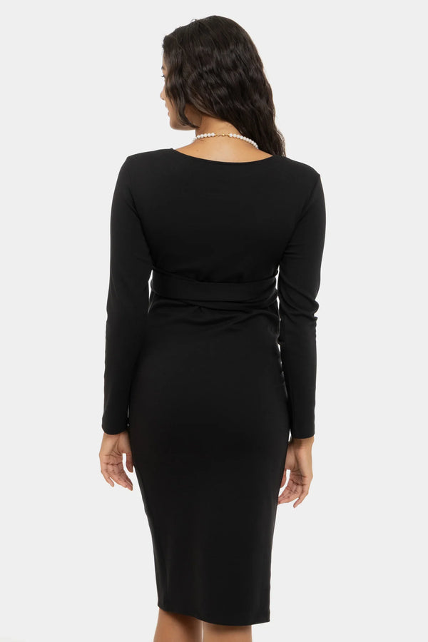 Rochie neagra lunga eleganta cu curea lata