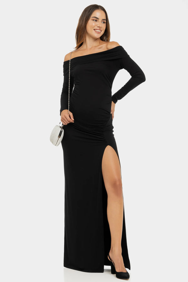 Rochie lunga eleganta cu umeri goi - neagra